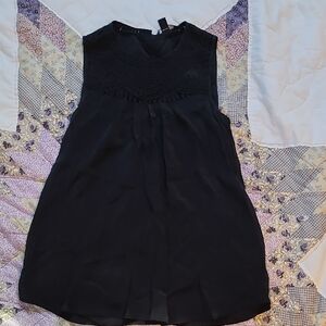 Banana Republic Solk Black Sleeveless Top with Crochet Yoke